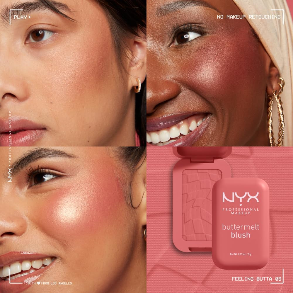 NYX PROFESSIONAL MAKEUP Rubor En Polvo Buttermelt, Resistente a La Decoloración Y a La Transferencia, Hasta 12 Horas De Uso, Fórmula Vegana - Feeling Butta