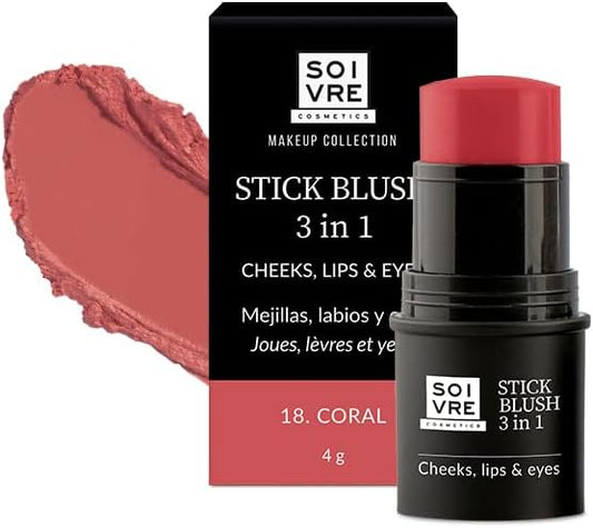 Soivre Stick Blush 3 in 1 Coral Mejillas, Labios Y Ojos