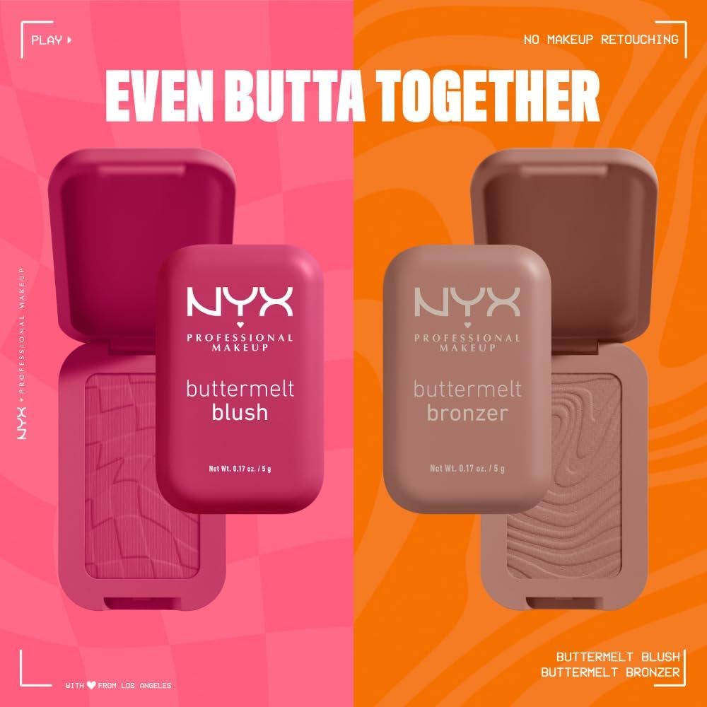 NYX PROFESSIONAL MAKEUP Rubor En Polvo Buttermelt, Resistente a La Decoloración Y a La Transferencia, Hasta 12 Horas De Uso, Fórmula Vegana - Feeling Butta